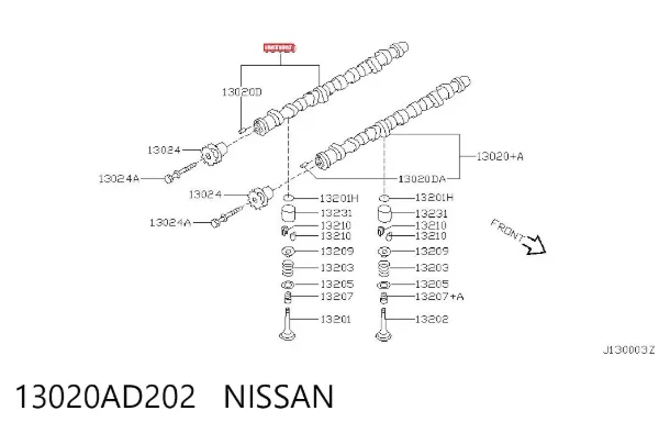 Árbol de levas de entrada 13020AD202 Nissan/Infiniti