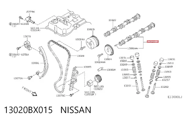 Árbol de levas de escape 13020BX015 Nissan/Infiniti