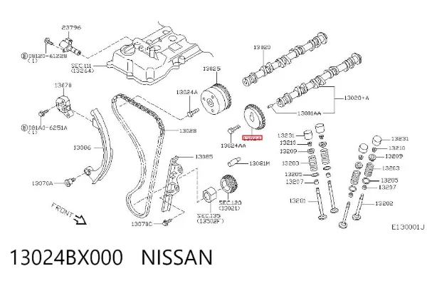 Engranaje del árbol de levas de escape 13024BX000 Nissan/Infiniti
