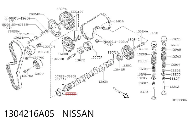 Retén, árbol de levas 1304216A05 Nissan/Infiniti