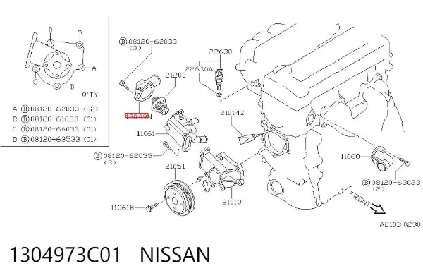 Tapa de termostato 1304973C01 Nissan/Infiniti