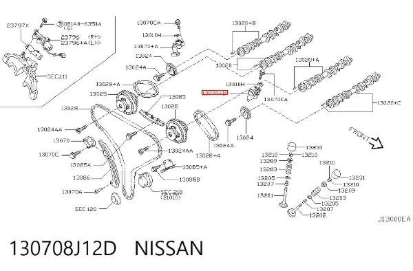Tensor de cadena de distribución del árbol de levas izquierdo 130708J12D Nissan/Infiniti