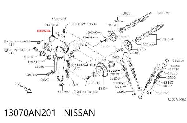 Tensor de cadena de distribución del árbol de levas 13070AN201 Nissan/Infiniti