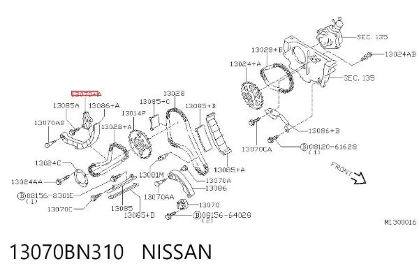 Tensor de cadena de distribución del árbol de levas 13070BN310 Nissan/Infiniti