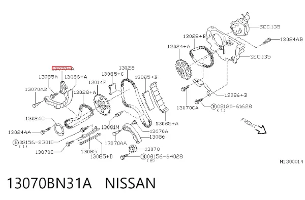 Tensor de cadena de distribución del árbol de levas 13070BN31A Nissan/Infiniti