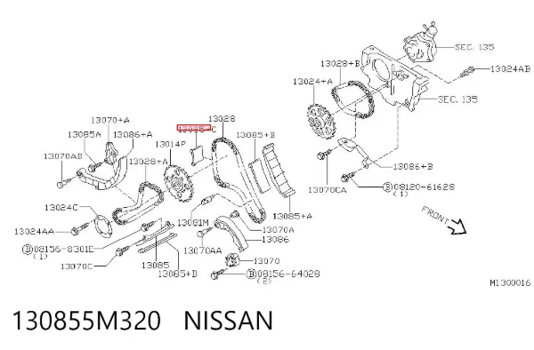 Tensor superior derecho de la cadena de distribución de la culata 130855M320 Nissan/Infiniti