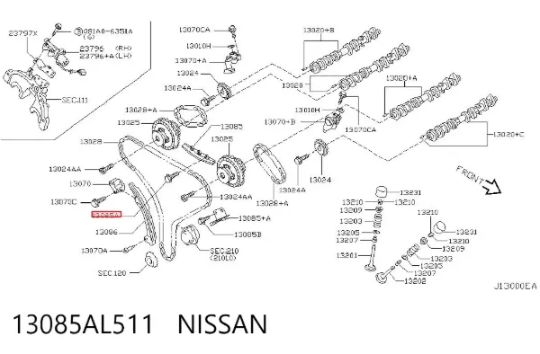 Guía de cadena de distribución 13085AL511 Nissan/Infiniti