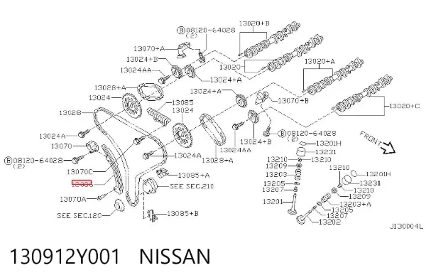 Guía del tensor de la cadena de distribución 130912Y001 Nissan/Infiniti