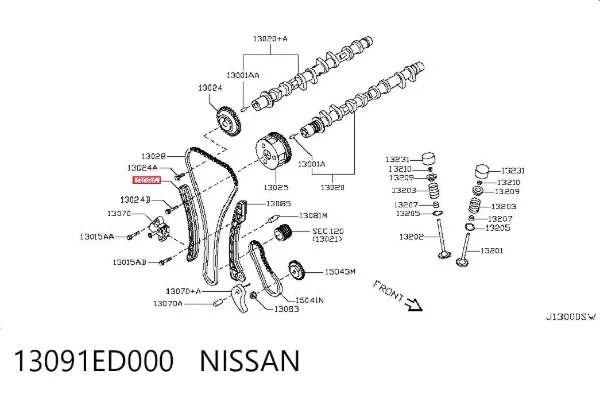 Guía del tensor de la cadena de distribución 13091ED000 Nissan/Infiniti