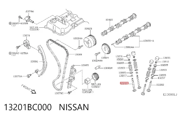 Válvulas de admisión 13201BC000 Nissan/Infiniti