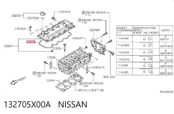 Junta tapa de balancines 132705X00A Nissan/Infiniti