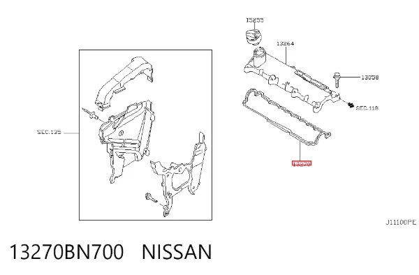 Junta tapa de balancines 13270BN700 Nissan/Infiniti