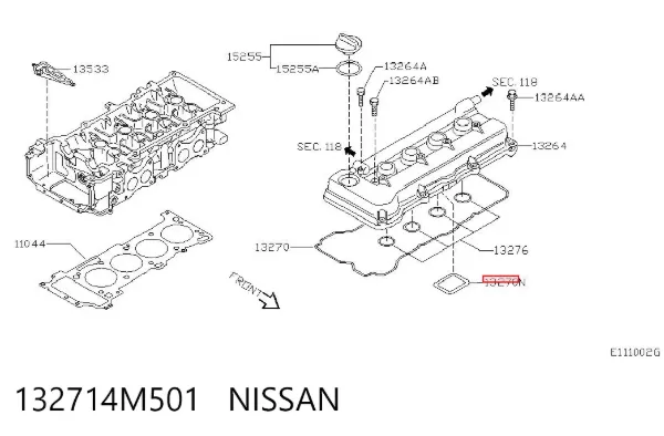 Junta interior de tapa de balancines 132714M501 Nissan/Infiniti