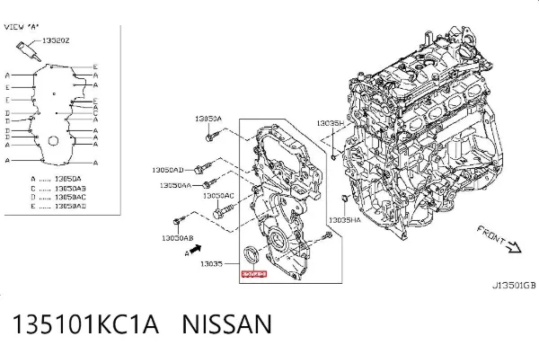 Retén de cigüeñal frontal 135101KC1A Nissan/Infiniti