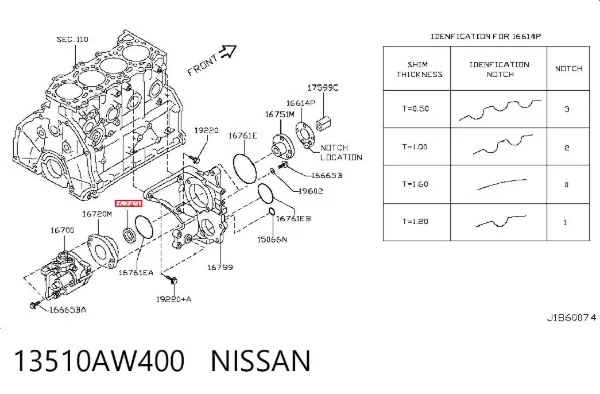 Retén de la bomba de inyección 13510AW400 Nissan/Infiniti