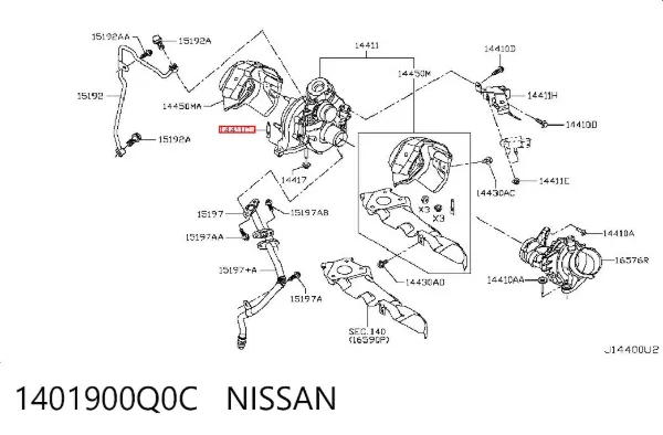 Perno (espárrago) de fijación de la turbina 1401900Q0C Nissan/Infiniti