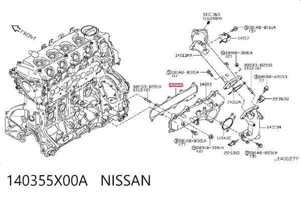 Junta de colector de admisión 140355X00A Nissan/Infiniti