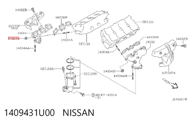 Tuerca del colector de escape 1409431U00 Nissan/Infiniti