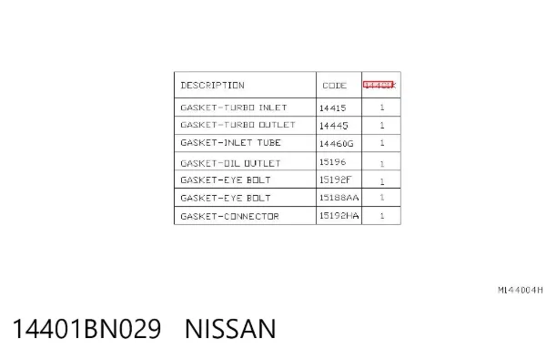 Junta De Turbina 14401BN029 Nissan/Infiniti