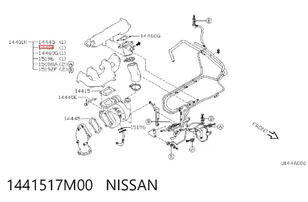 Junta de admisión de turbina de gases de escape 1441517M00 Nissan/Infiniti