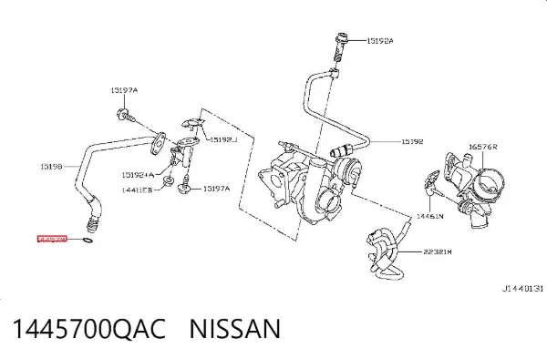 Junta de manguera de drenaje de aceite de turbina 1445700QAC Nissan/Infiniti