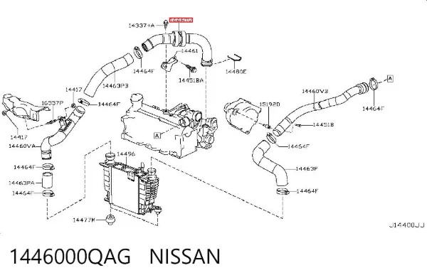 Tubo intercooler 1446000QAG Nissan/Infiniti