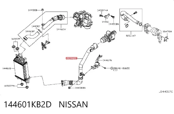 Tubo intercooler 144601KB2D Nissan/Infiniti