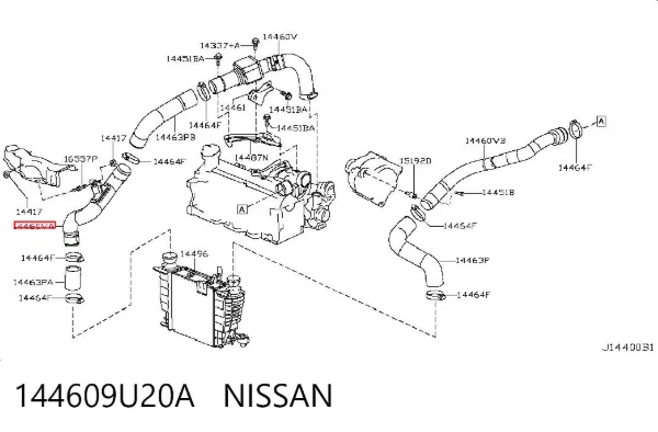 Tubo intercooler 144609U20A Nissan/Infiniti