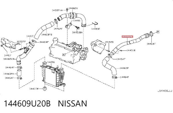 Tubo intercooler 144609U20B Nissan/Infiniti