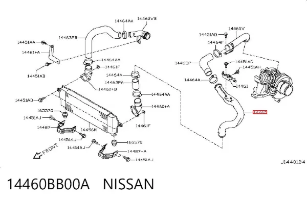 Tubo intercooler 14460BB00A Nissan/Infiniti