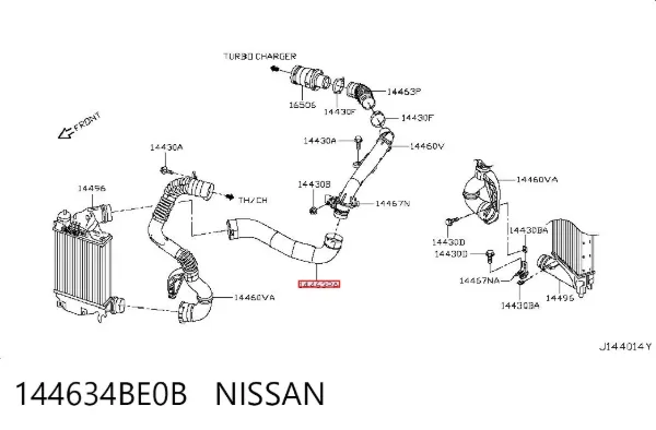 Tubo intercooler 144634BE0B Nissan/Infiniti