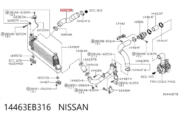 Tubo intercooler 14463EB316 Nissan/Infiniti