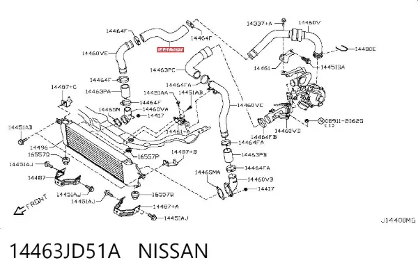 Tubo intercooler 14463JD51A Nissan/Infiniti