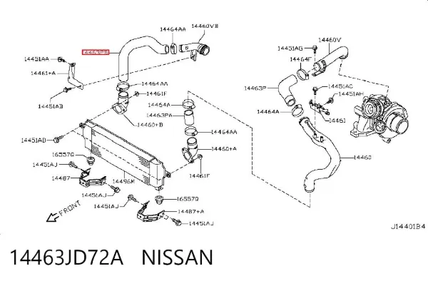 Tubo intercooler 14463JD72A Nissan/Infiniti