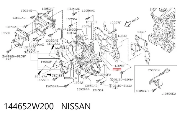 Junta de tapa frontal del motor 144652W200 Nissan/Infiniti