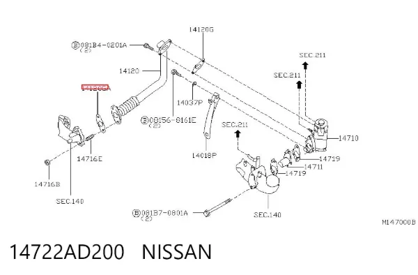Junta de válvula EGR 14722AD200 Nissan/Infiniti