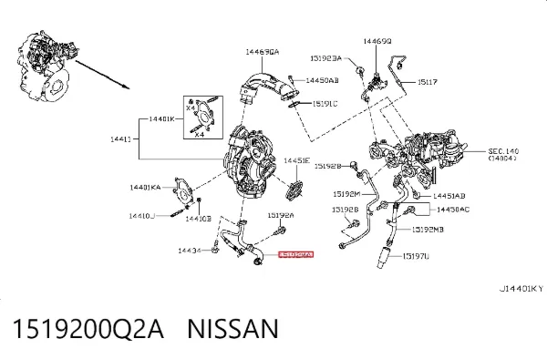 Tubo de suministro de aceite a la turbina 1519200Q2A Nissan/Infiniti