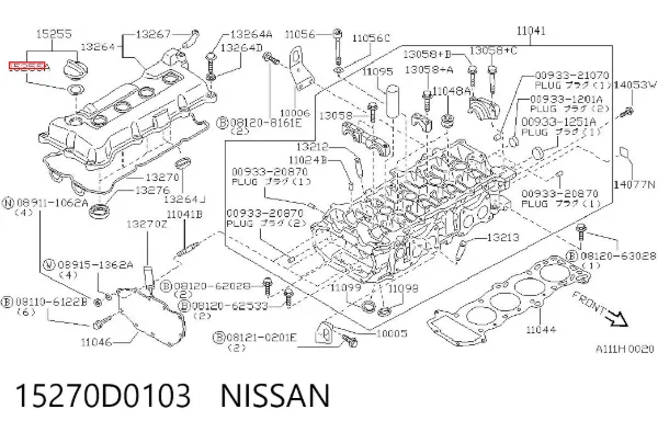 Junta de tapa del tubo de llenado de aceite 15270D0103 Nissan/Infiniti