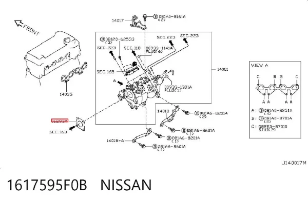 Junta cuerpo mariposa 1617595F0B Nissan/Infiniti
