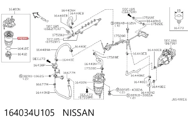 Filtro de combustible 164034U105 Nissan/Infiniti