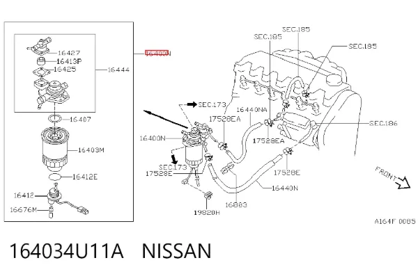 Filtro de combustible 164034U11A Nissan/Infiniti