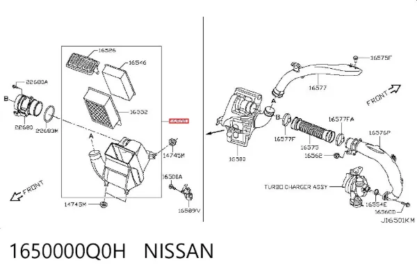 Caja del filtro de aire 1650000Q0H Nissan/Infiniti