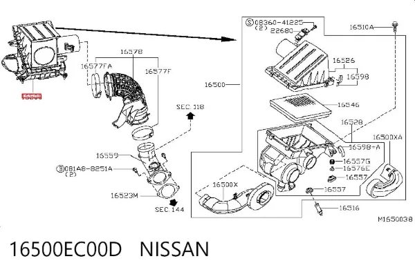 Caja del filtro de aire 16500EC00D Nissan/Infiniti