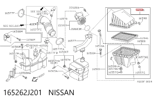 Carcasa del filtro de aire, parte superior 165262J201 Nissan/Infiniti
