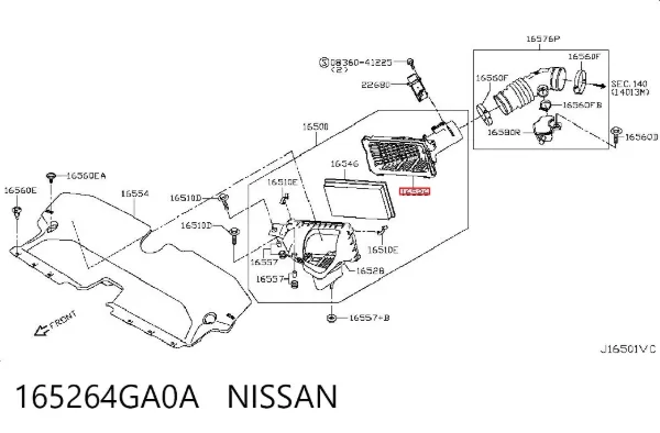 Carcasa del filtro de aire, parte superior 165264GA0A Nissan/Infiniti