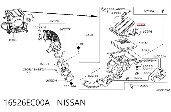 Carcasa del filtro de aire, parte superior 16526EC00A Nissan/Infiniti