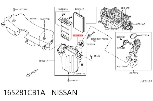 Caja del filtro de aire izquierda 165281CB1A Nissan/Infiniti