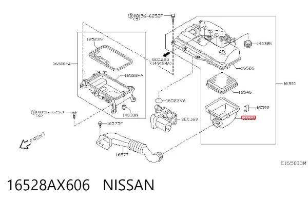 Caja del filtro de aire, parte inferior 16528AX606 Nissan/Infiniti