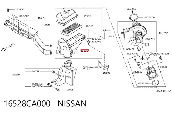 Caja del filtro de aire 16528CA000 Nissan/Infiniti