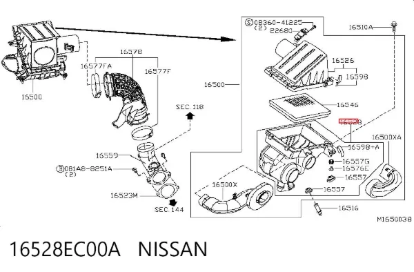 Caja del filtro de aire, parte inferior 16528EC00A Nissan/Infiniti
